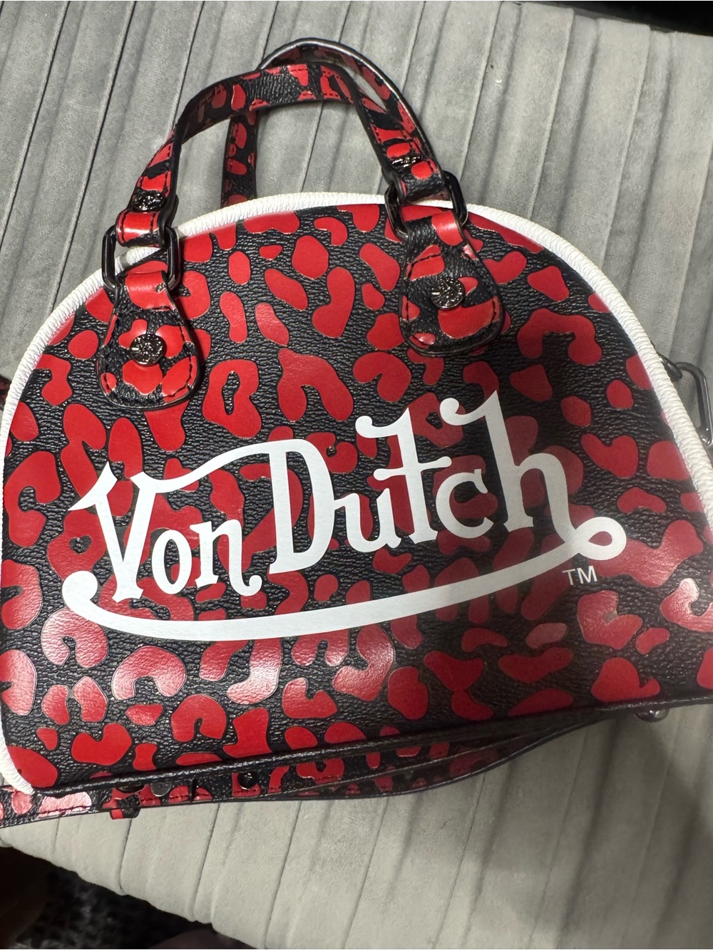 Von Dutch Red Leopard Print Dome Satchel